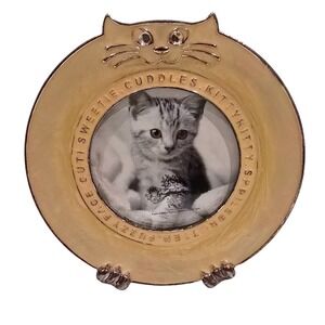 Vintage 2005 Green Tree Gallery Ganz Cat Frame Enamel Word Art 3x3 Round